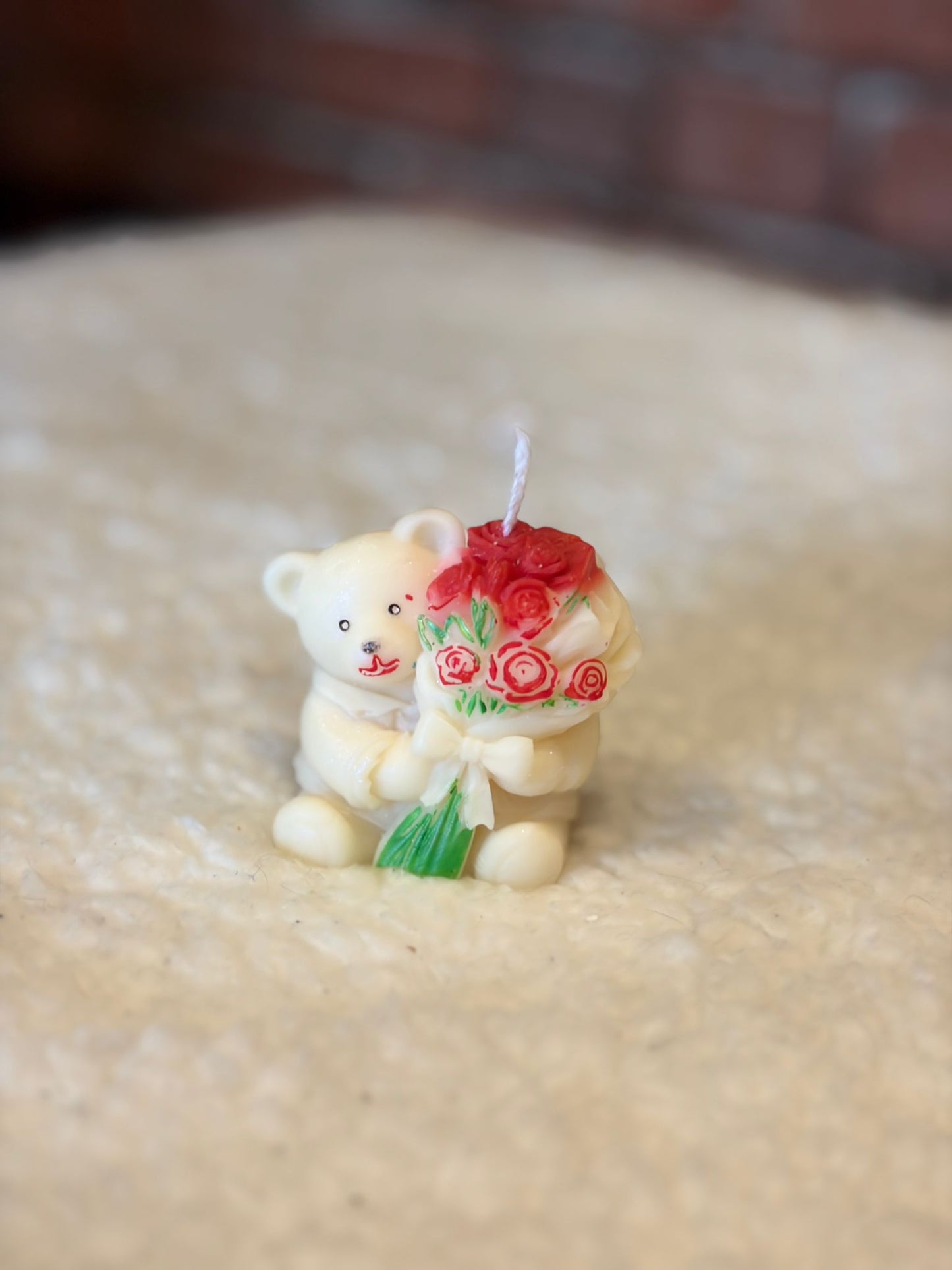 Teddy Bear with Red Roses Candle