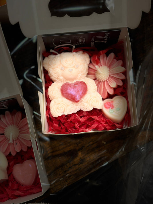 Teddy Bear & Heart Gift Set with Flowers