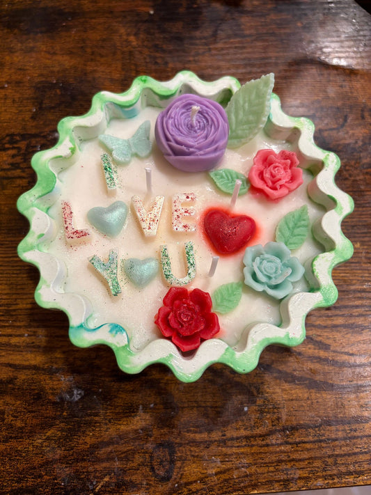 "Love You" Floral Candle in Handmade Container