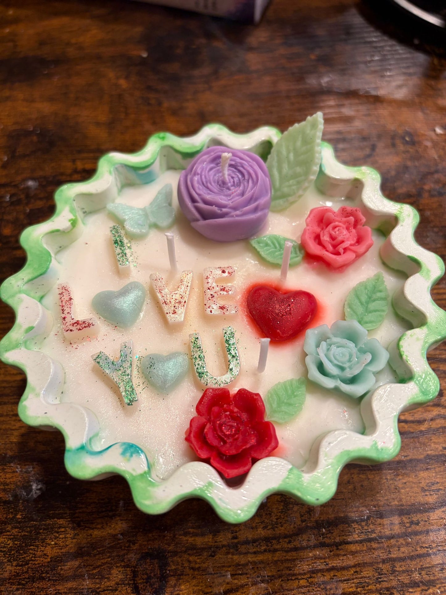 "Love You" Floral Candle in Handmade Container