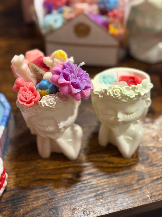 Mini Girl-Shaped Candles with Flowers
