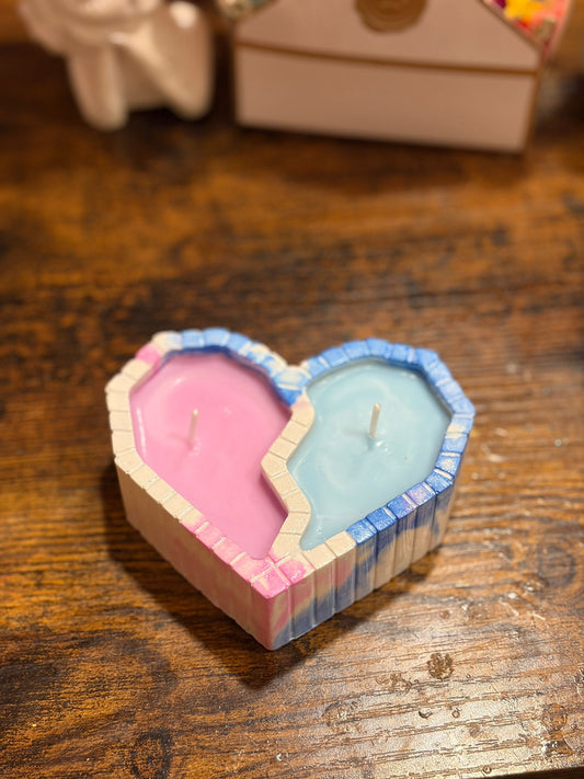 Double Heart Candle in Handmade Container
