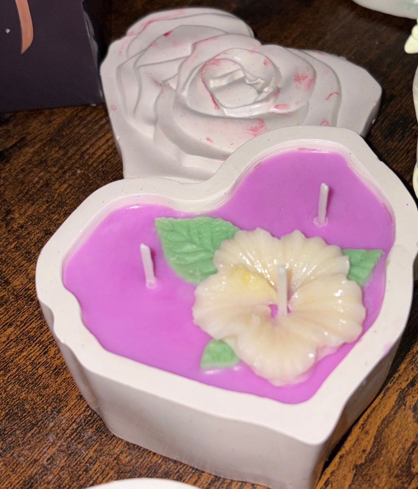 Heart-Shaped Candle in Handmade Plaster Container