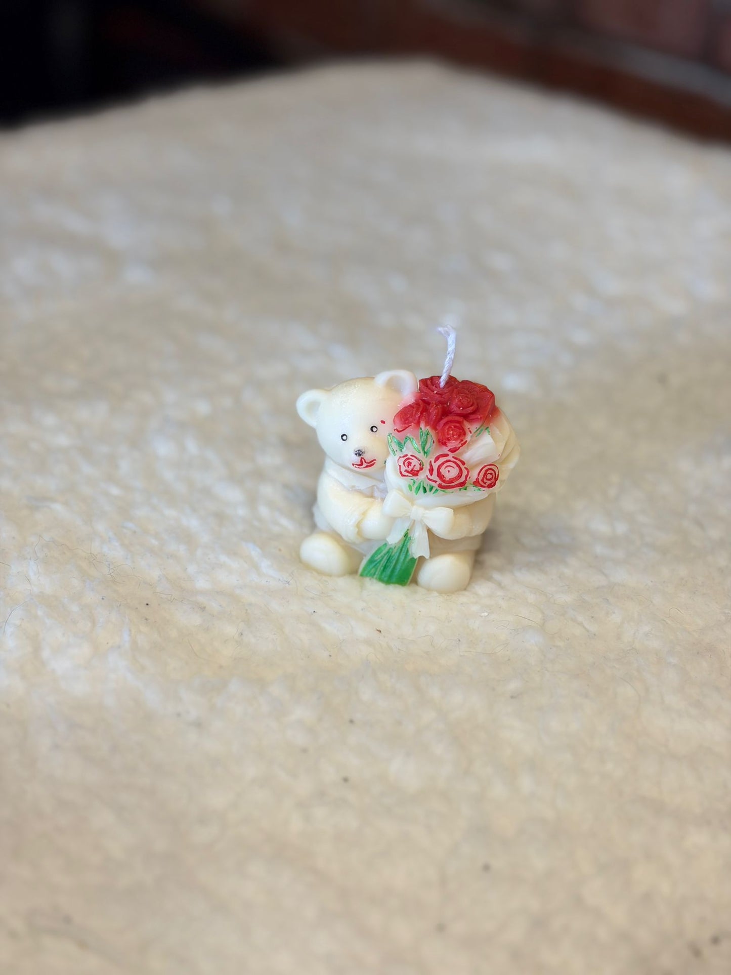 Teddy Bear with Red Roses Candle