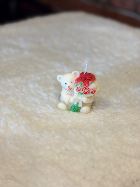 Teddy Bear with Red Roses Candle