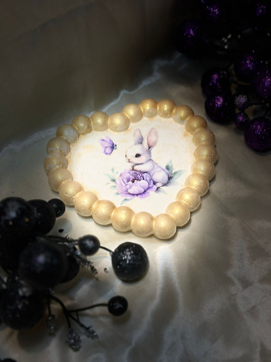 Easter Heart Tray – Gold Beaded