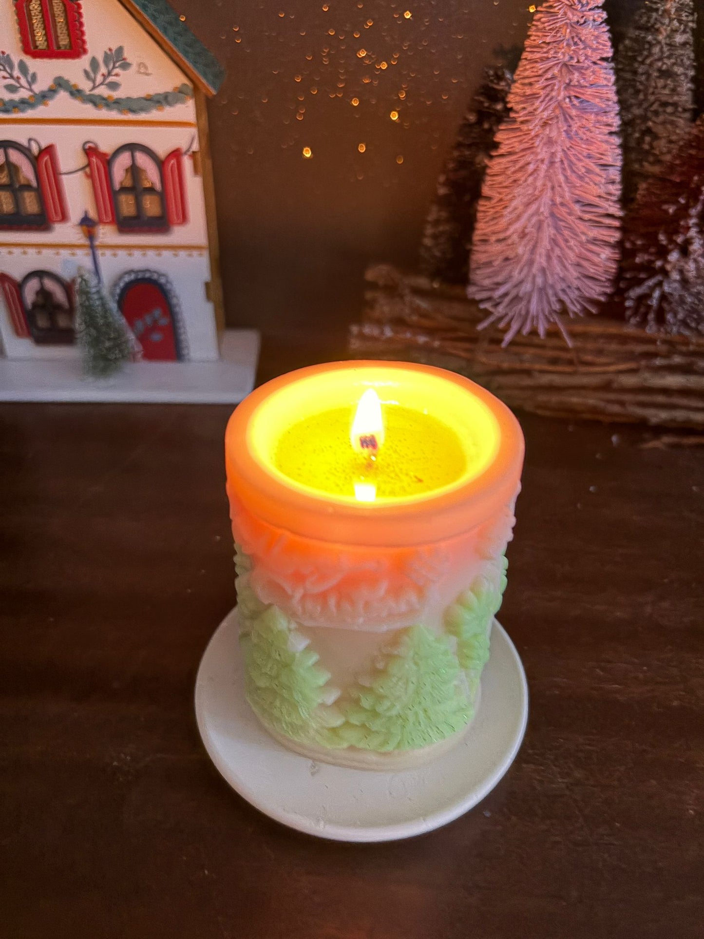 Festive Christmas Pillar Candle