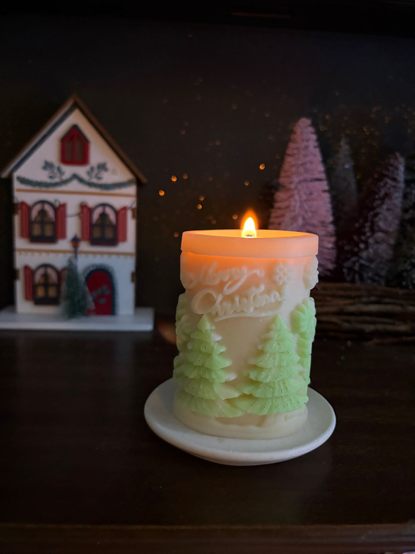 Festive Christmas Pillar Candle