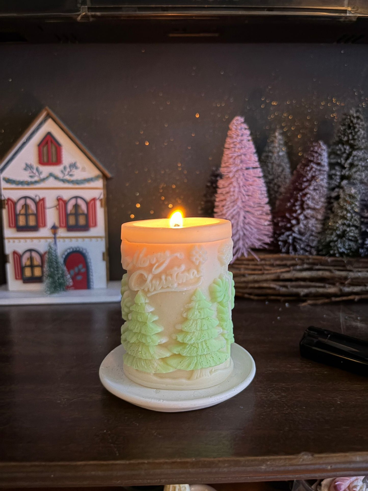 Festive Christmas Pillar Candle