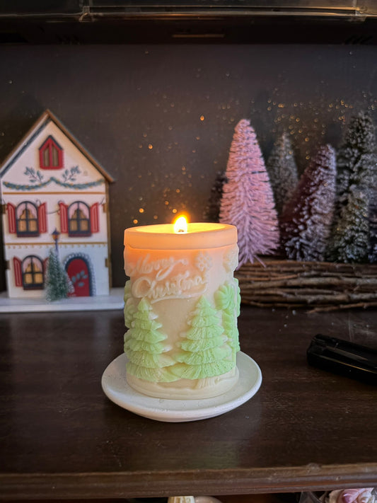 Festive Christmas Pillar Candle