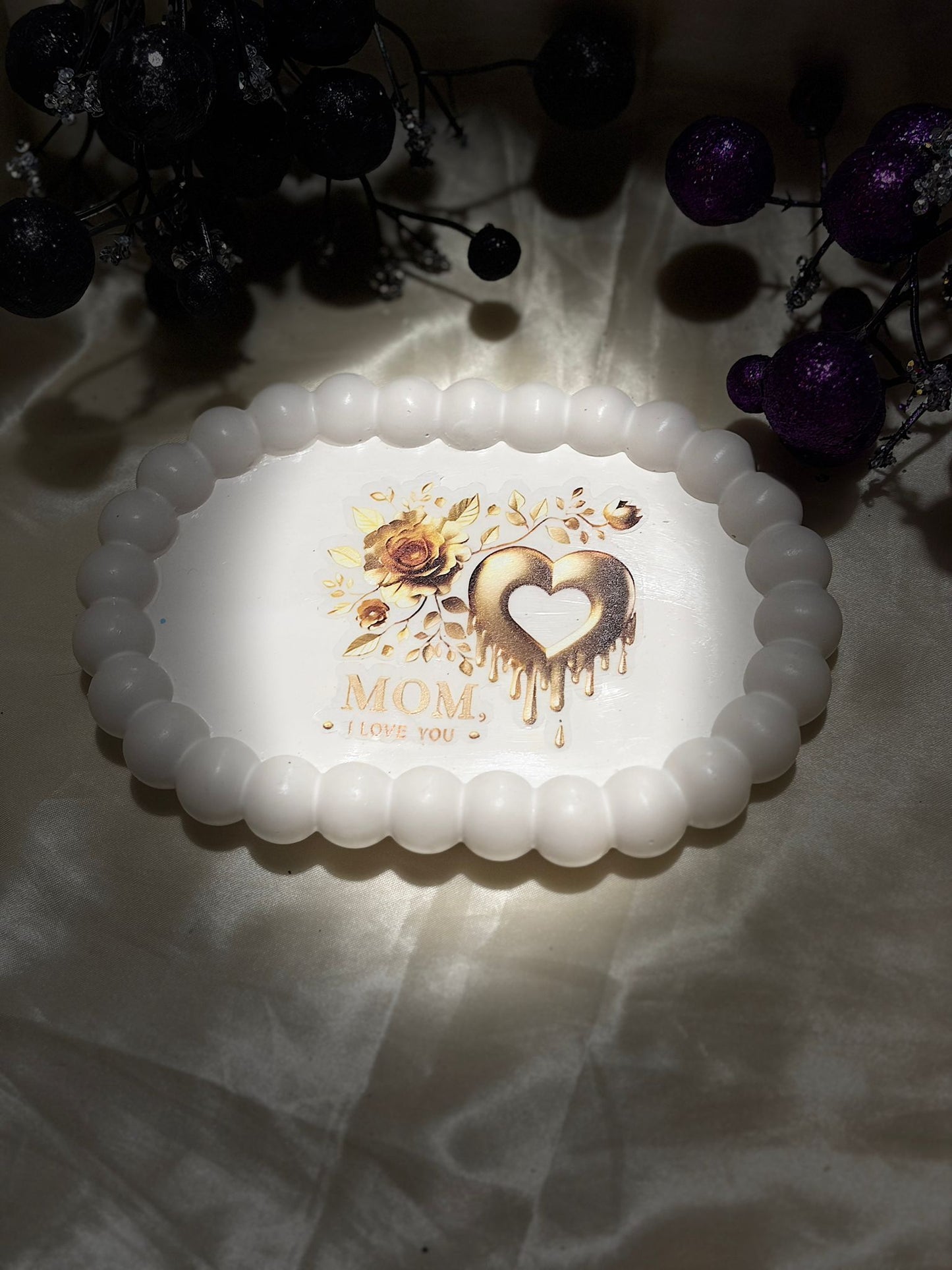 White Tray with Golden Heart and Florals