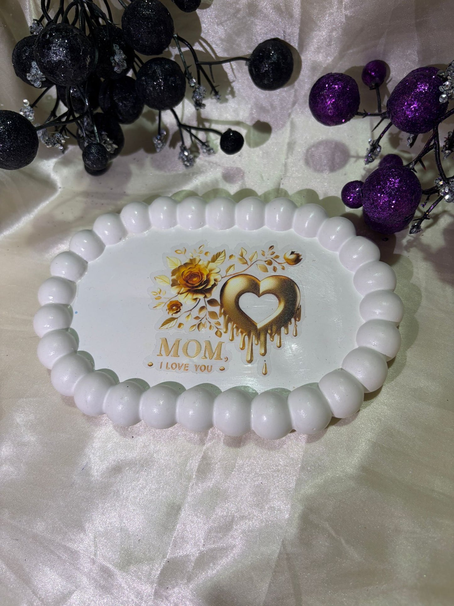 White Tray with Golden Heart and Florals