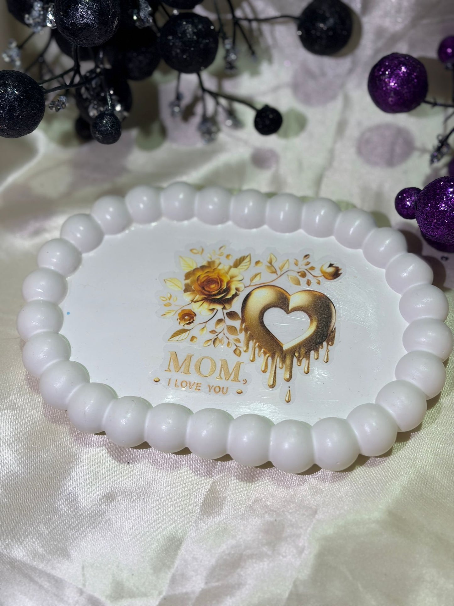 White Tray with Golden Heart and Florals