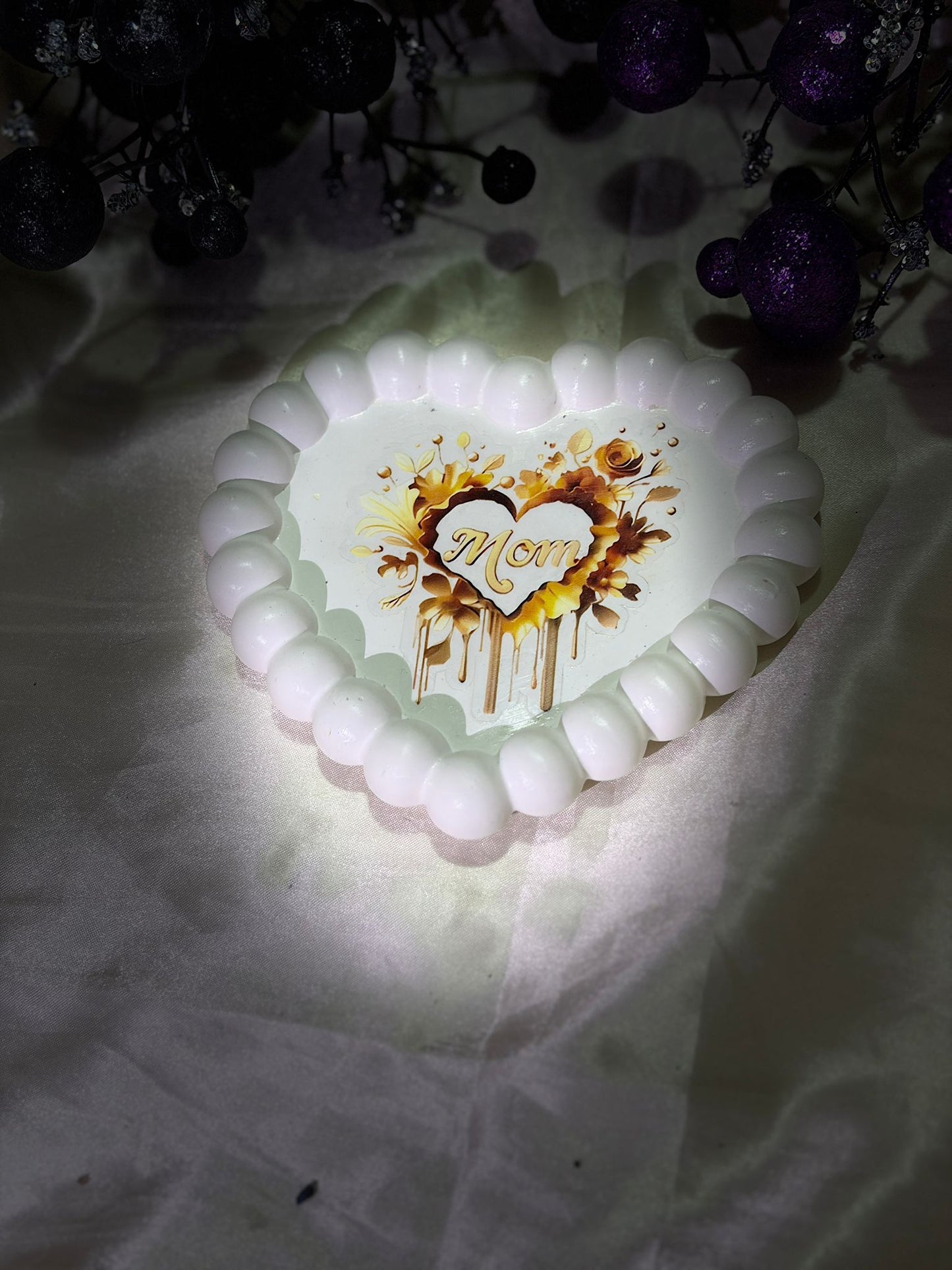 White Heart Tray with Golden Florals