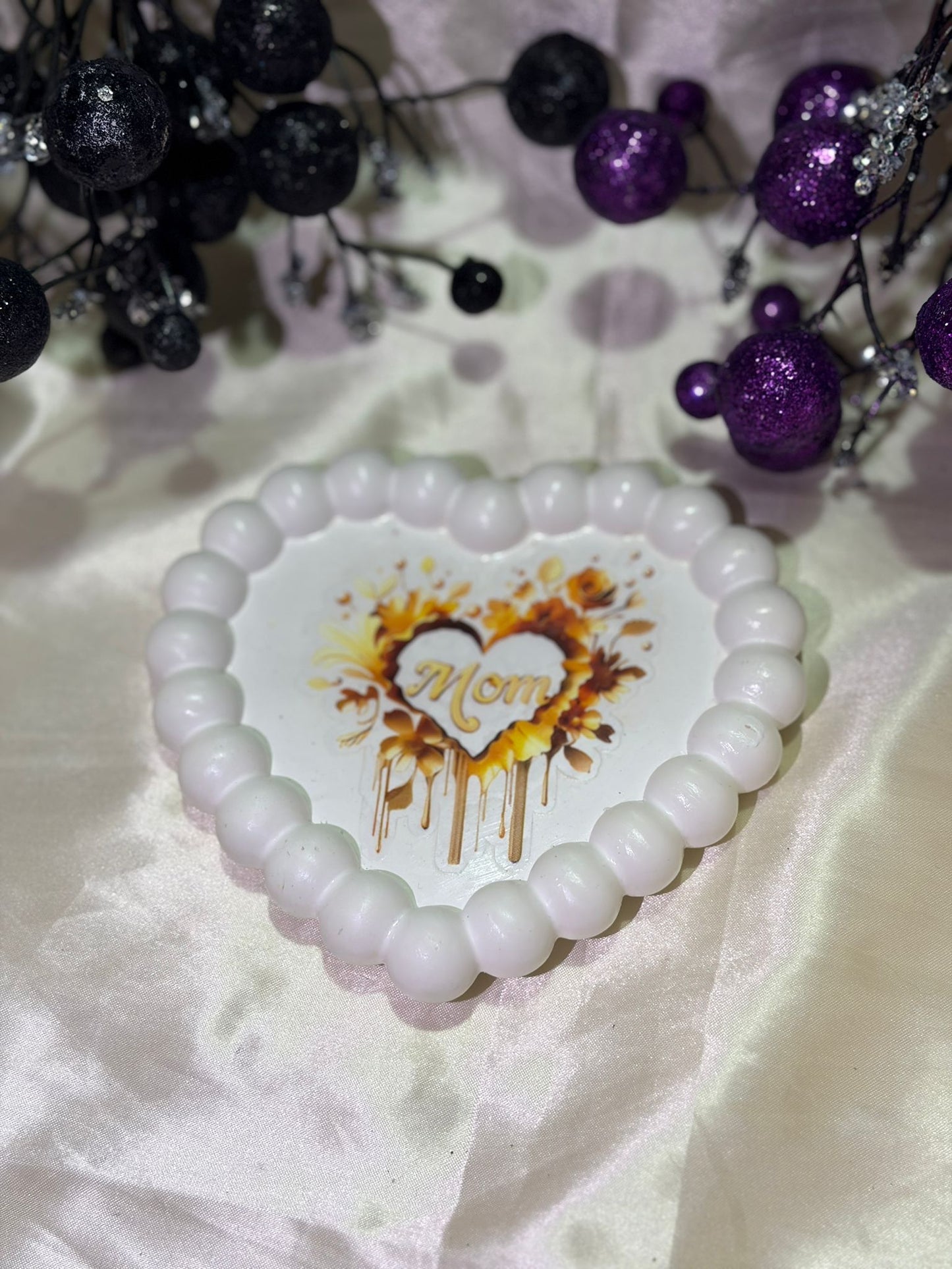 White Heart Tray with Golden Florals
