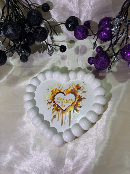 White Heart Tray with Golden Florals