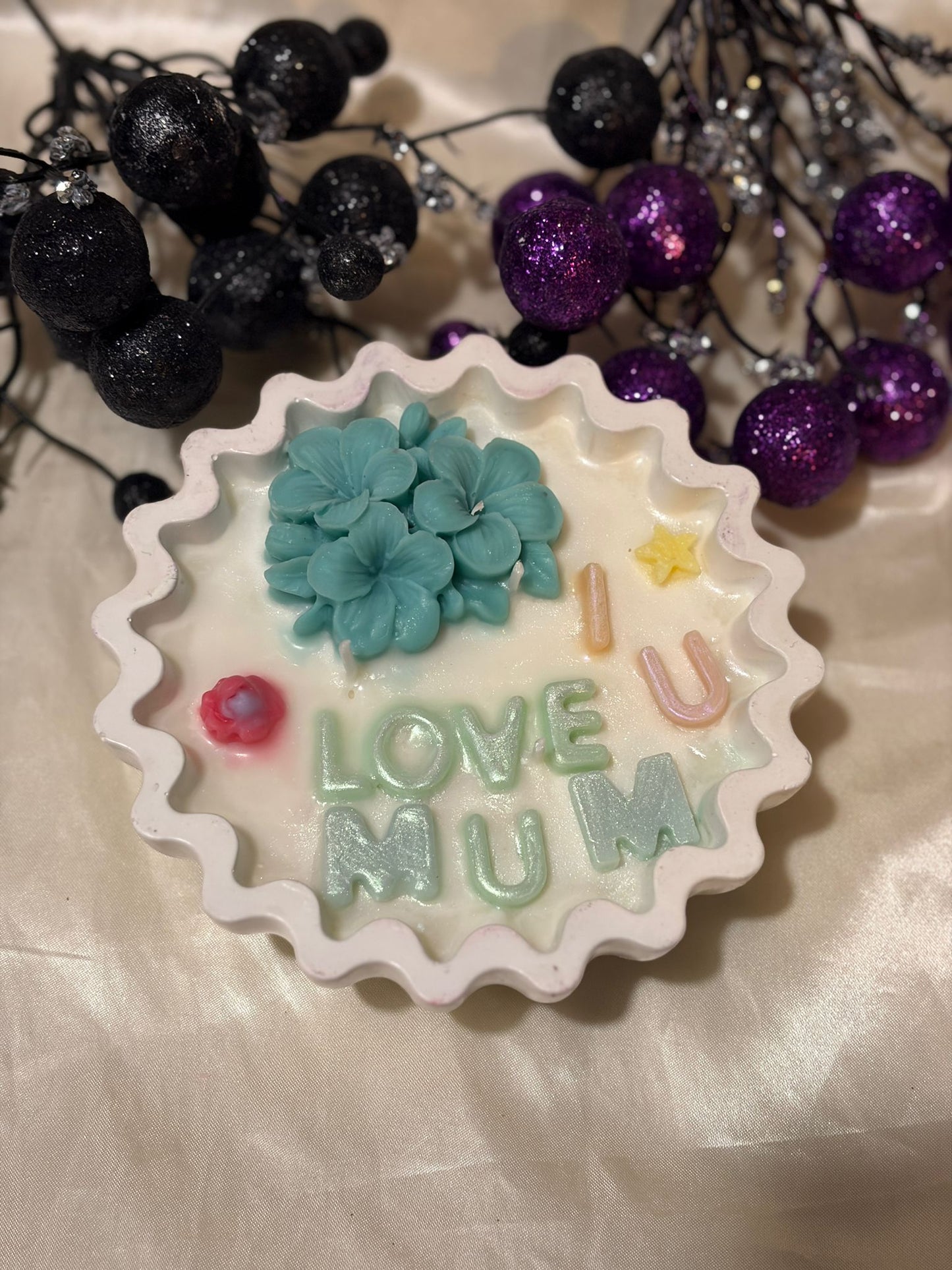 I Love U Mum Floral Candle - Mother's Day Gift