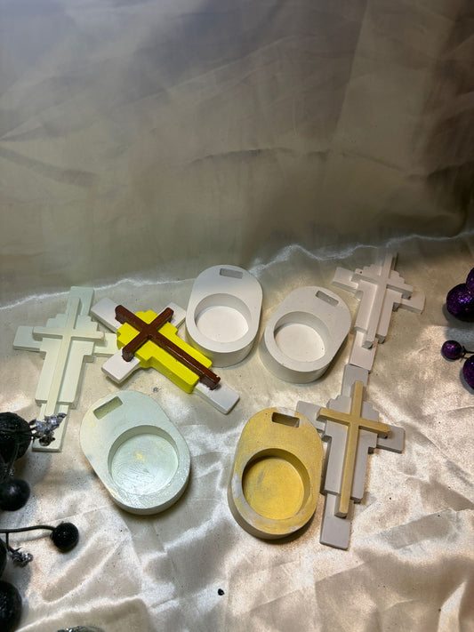 Easter Cross Tealight Holder – Handcrafted Plaster
