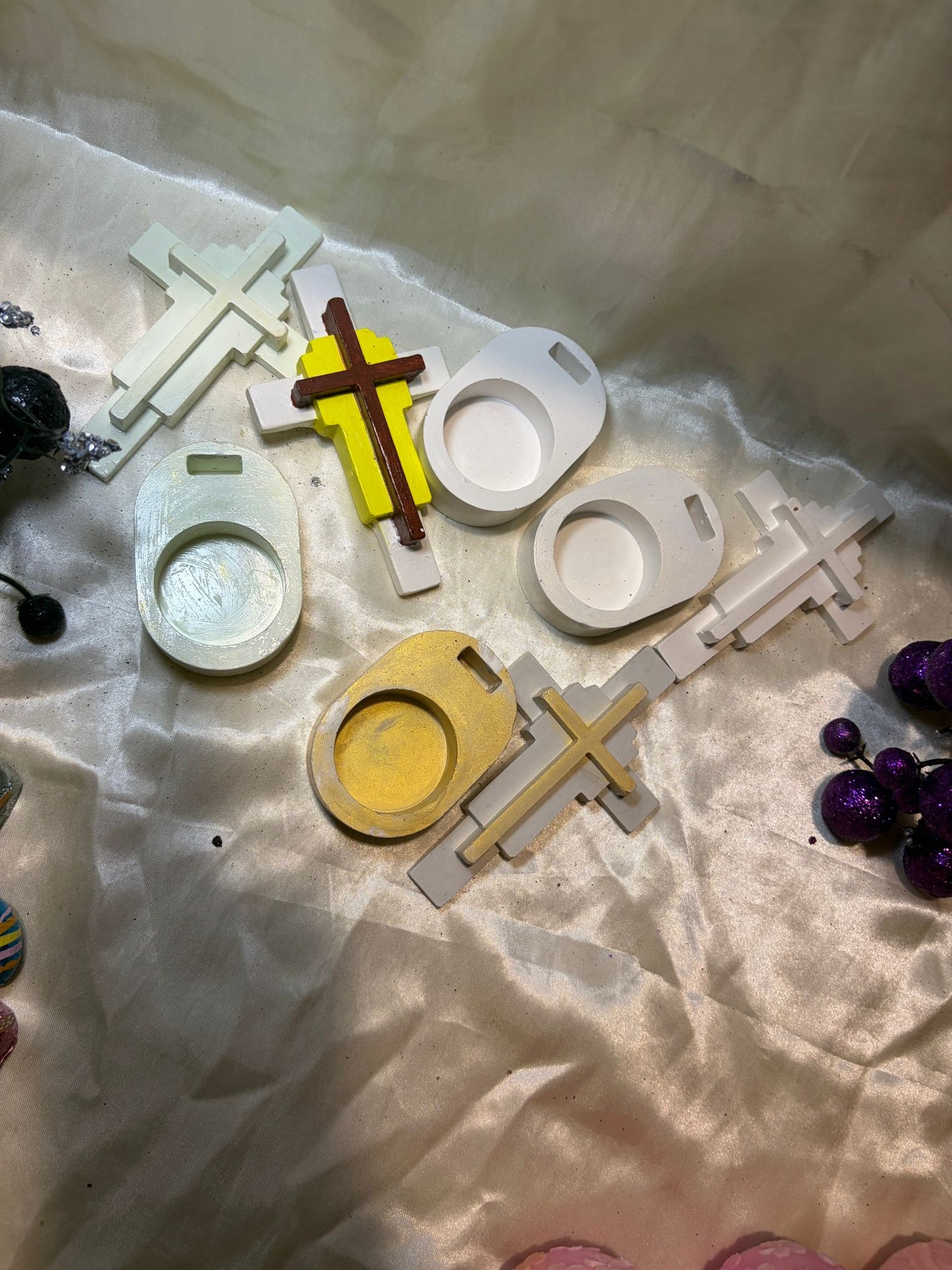 Easter Cross Tealight Holder – Handcrafted Plaster