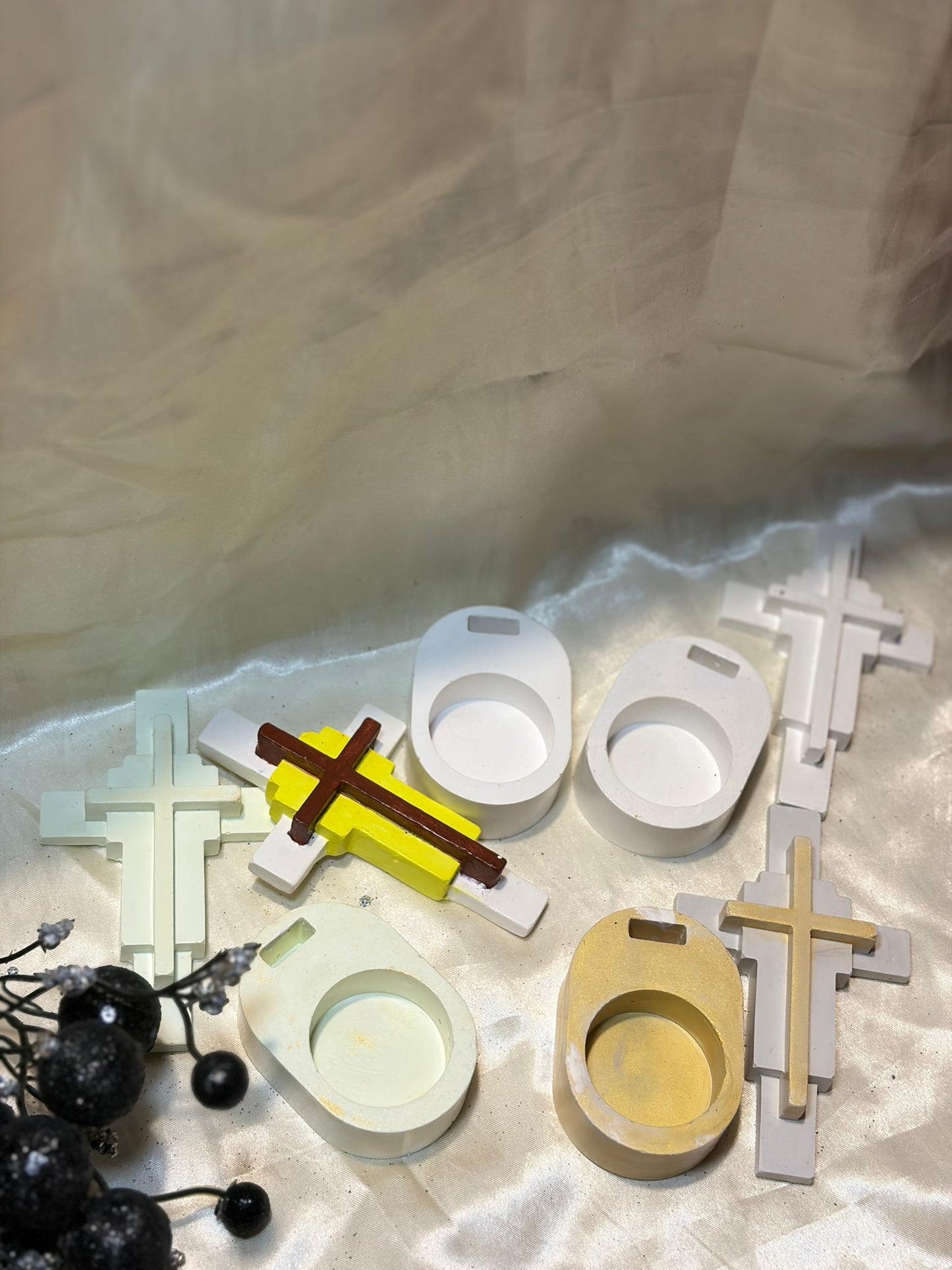 Easter Cross Tealight Holder – Handcrafted Plaster