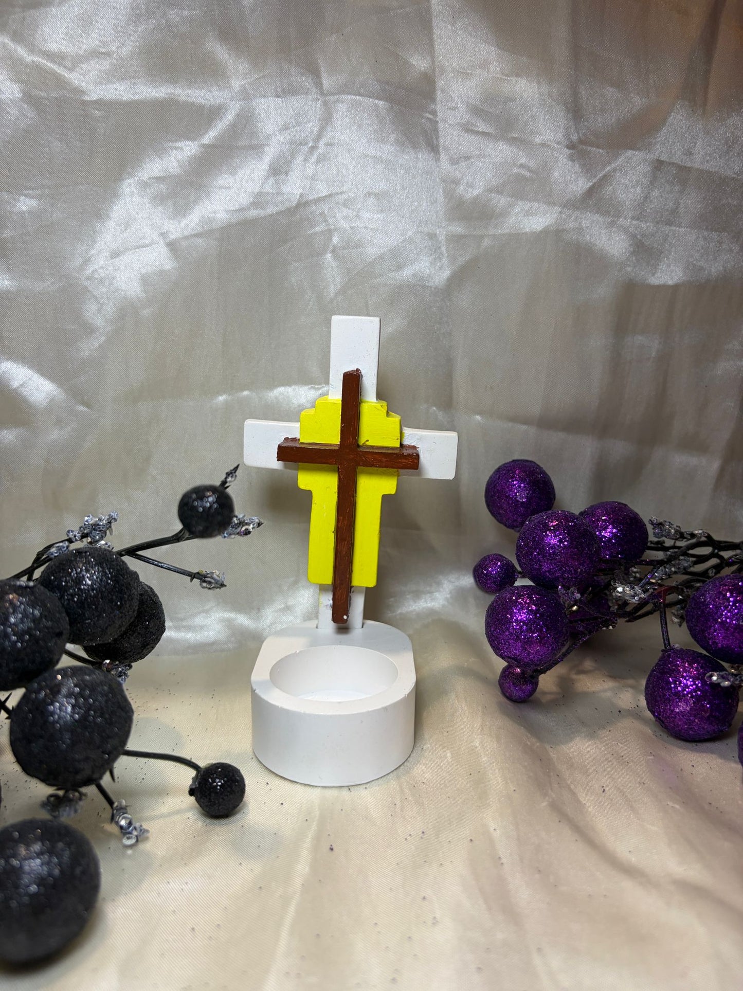 Easter Cross Tealight Holder – Handcrafted Plaster