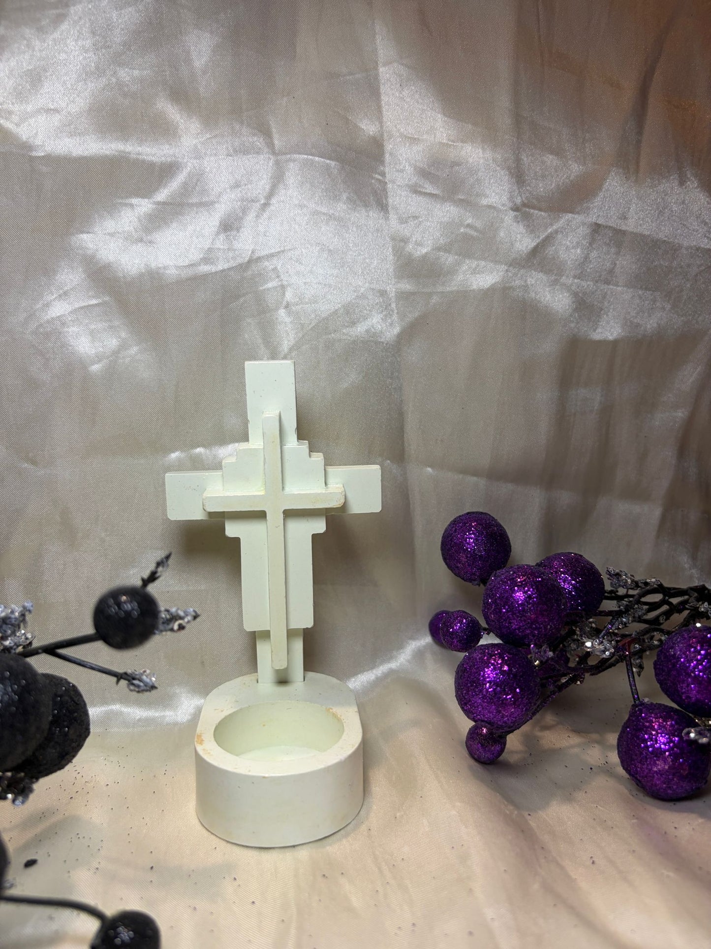 Easter Cross Tealight Holder – Handcrafted Plaster