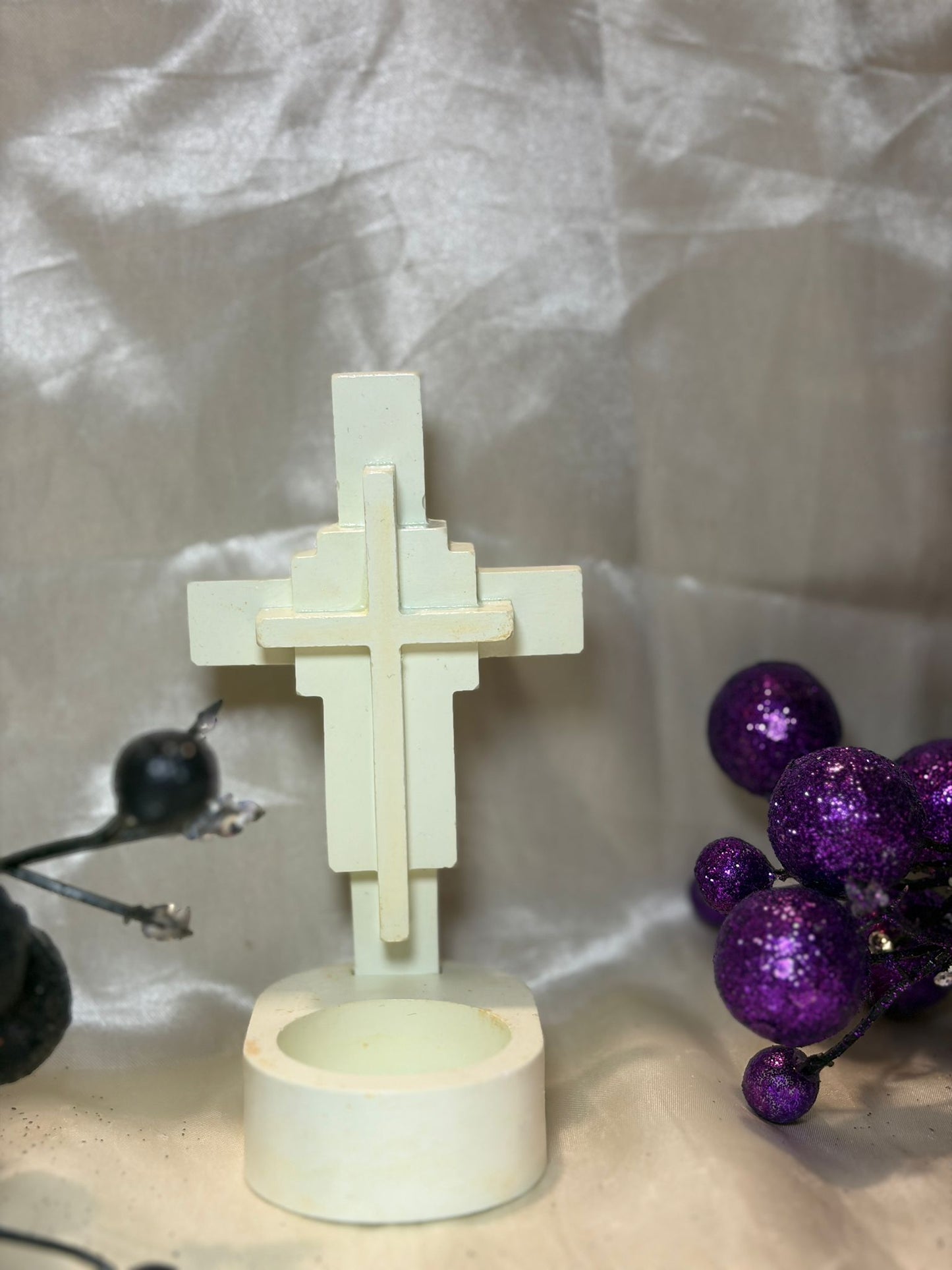 Easter Cross Tealight Holder – Handcrafted Plaster