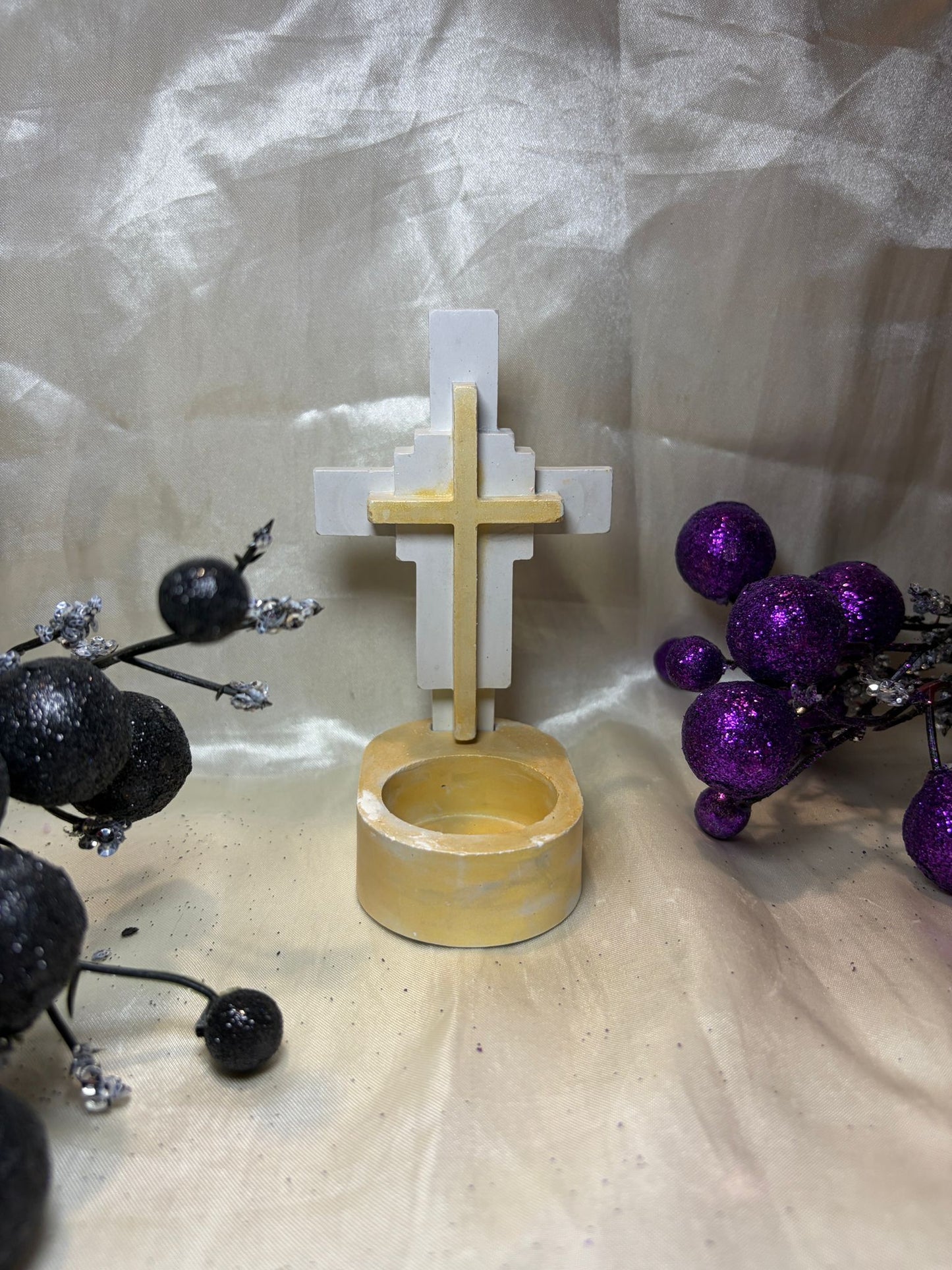 Easter Cross Tealight Holder – Handcrafted Plaster