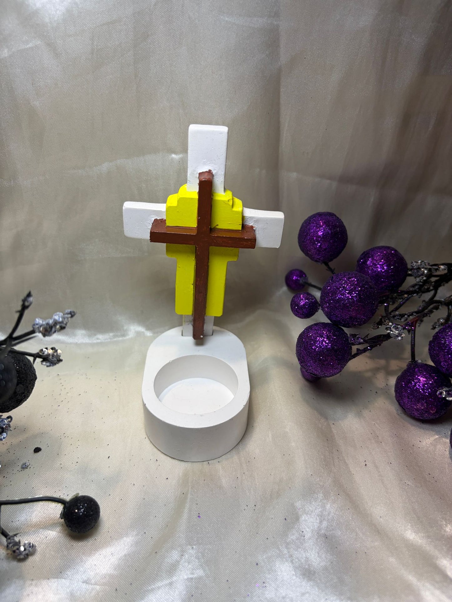 Easter Cross Tealight Holder – Handcrafted Plaster