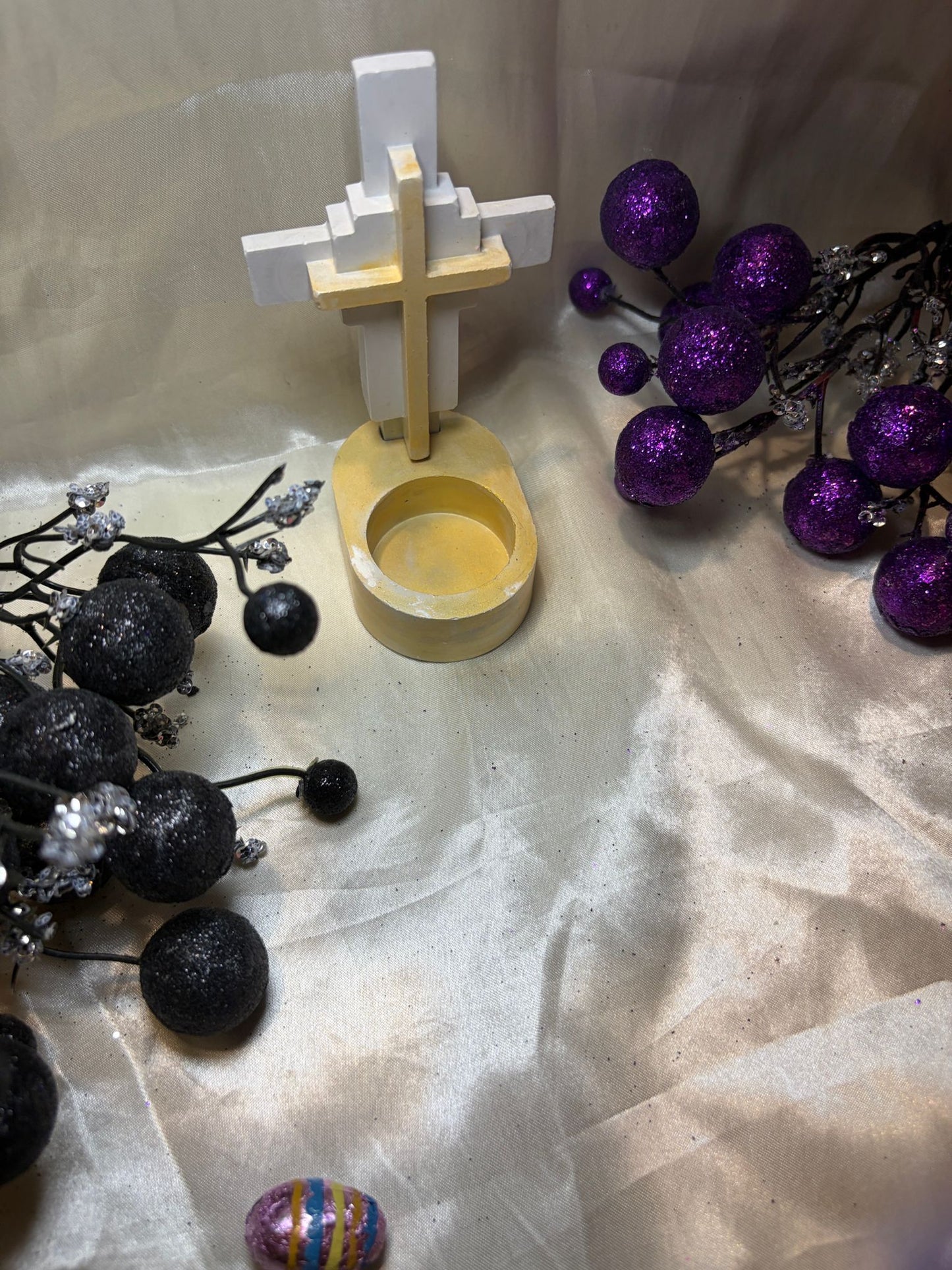 Easter Cross Tealight Holder – Handcrafted Plaster