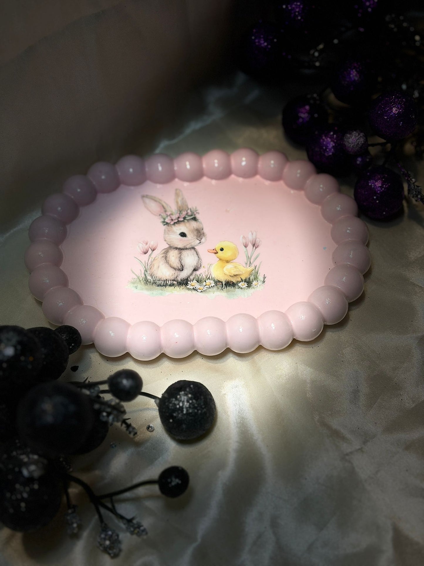 Easter Oval Beaded Tray – Bunny & Duckling