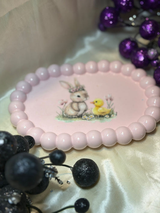Easter Oval Beaded Tray – Bunny & Duckling