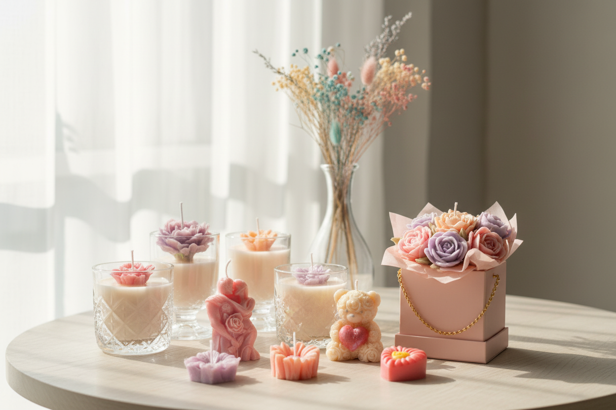 Lumânări artizanale lângă fereastră